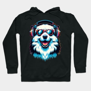 Smiling Pyrenean Shepherd DJ in Colorful Japanese Art Hoodie